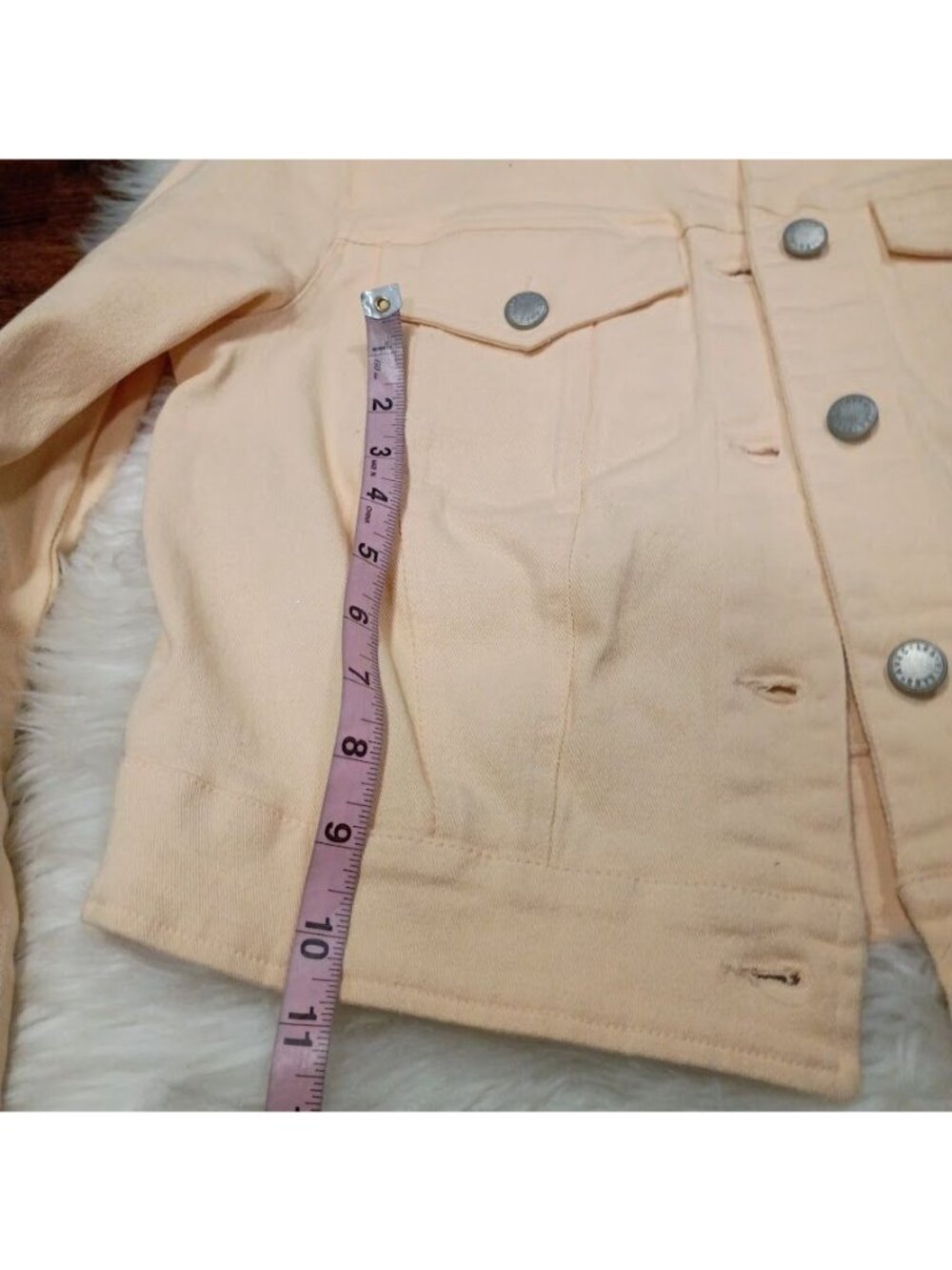 Avec Les Filles Light Peach Denim Jacket Size 10 Cropped Fit - Picture 11 of 13